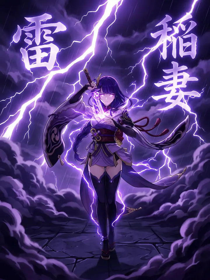 [High Impact Anime Action] The Raiden Shogun from Genshin Impact in her Plane of Euthymia. (Groundin