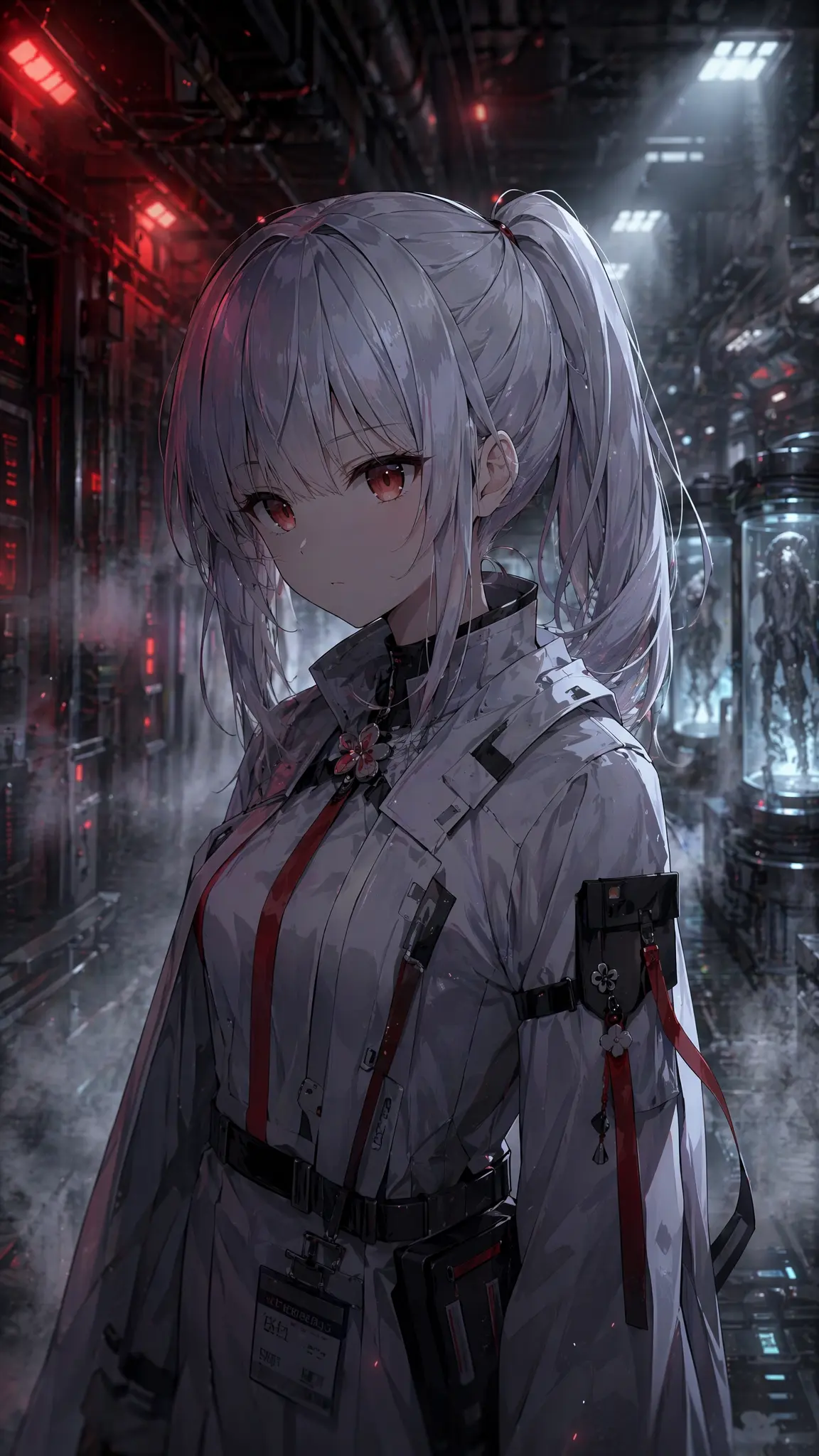 anime illustration of a calm girl walking through an undergr