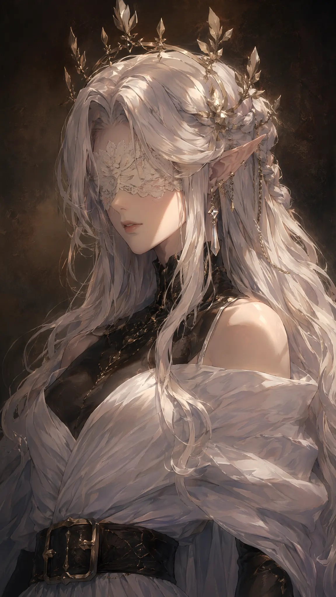elegant anime woman portrait, soft Rembrandt lighting, gentl