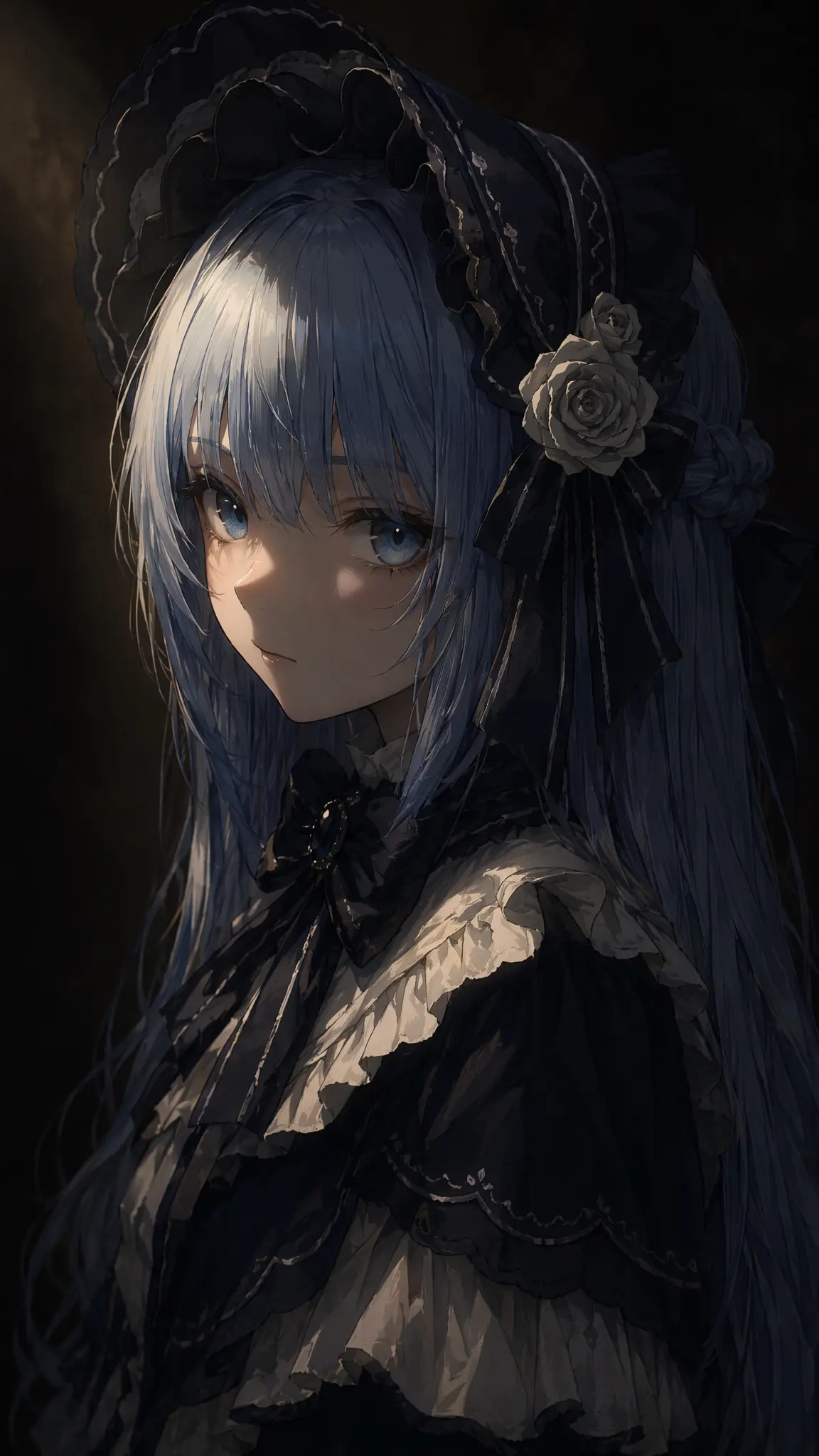 anime style portrait of a mysterious woman, Rembrandt lighti