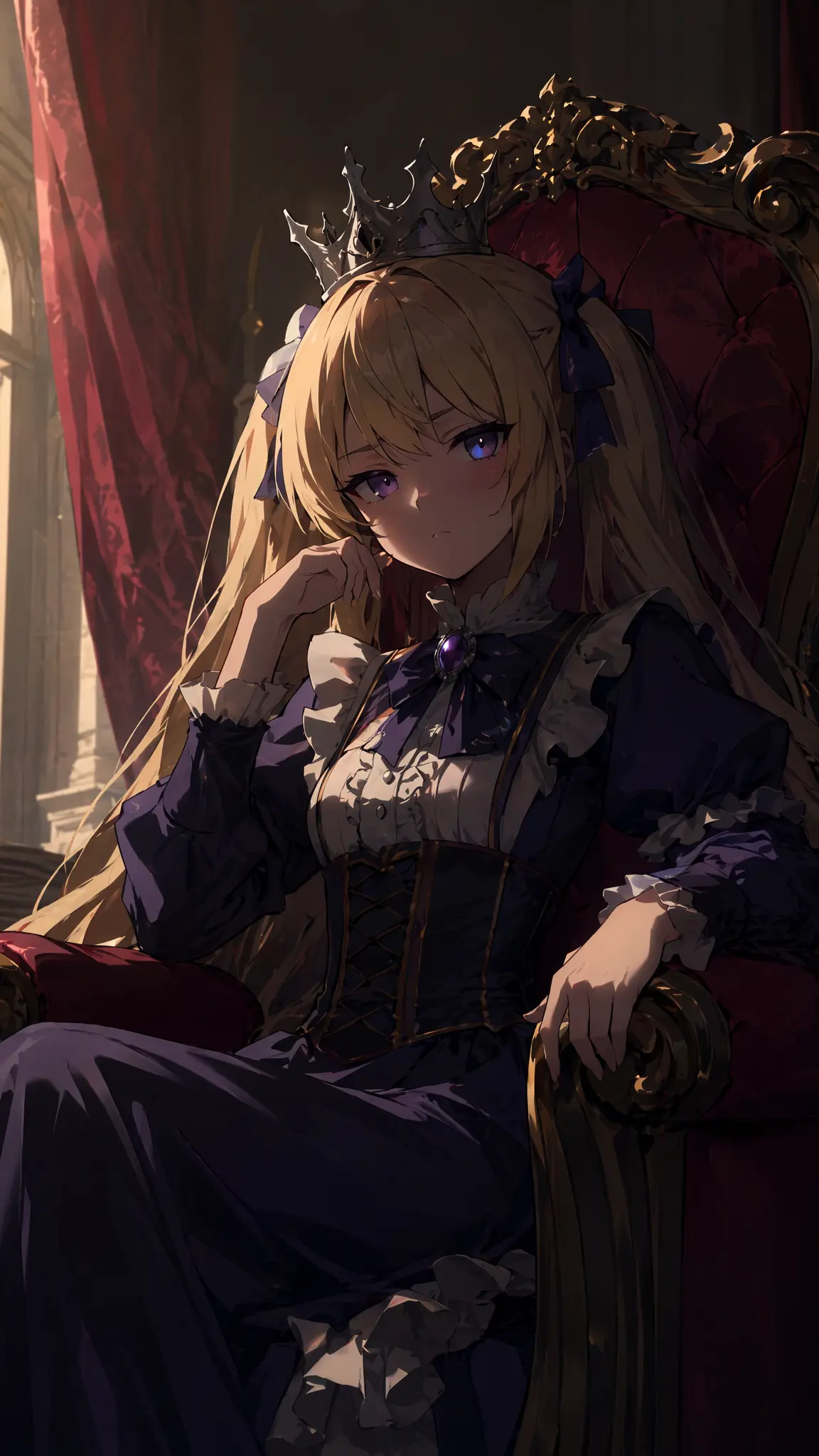 anime portrait of a mysterious princess sitting on an old th
