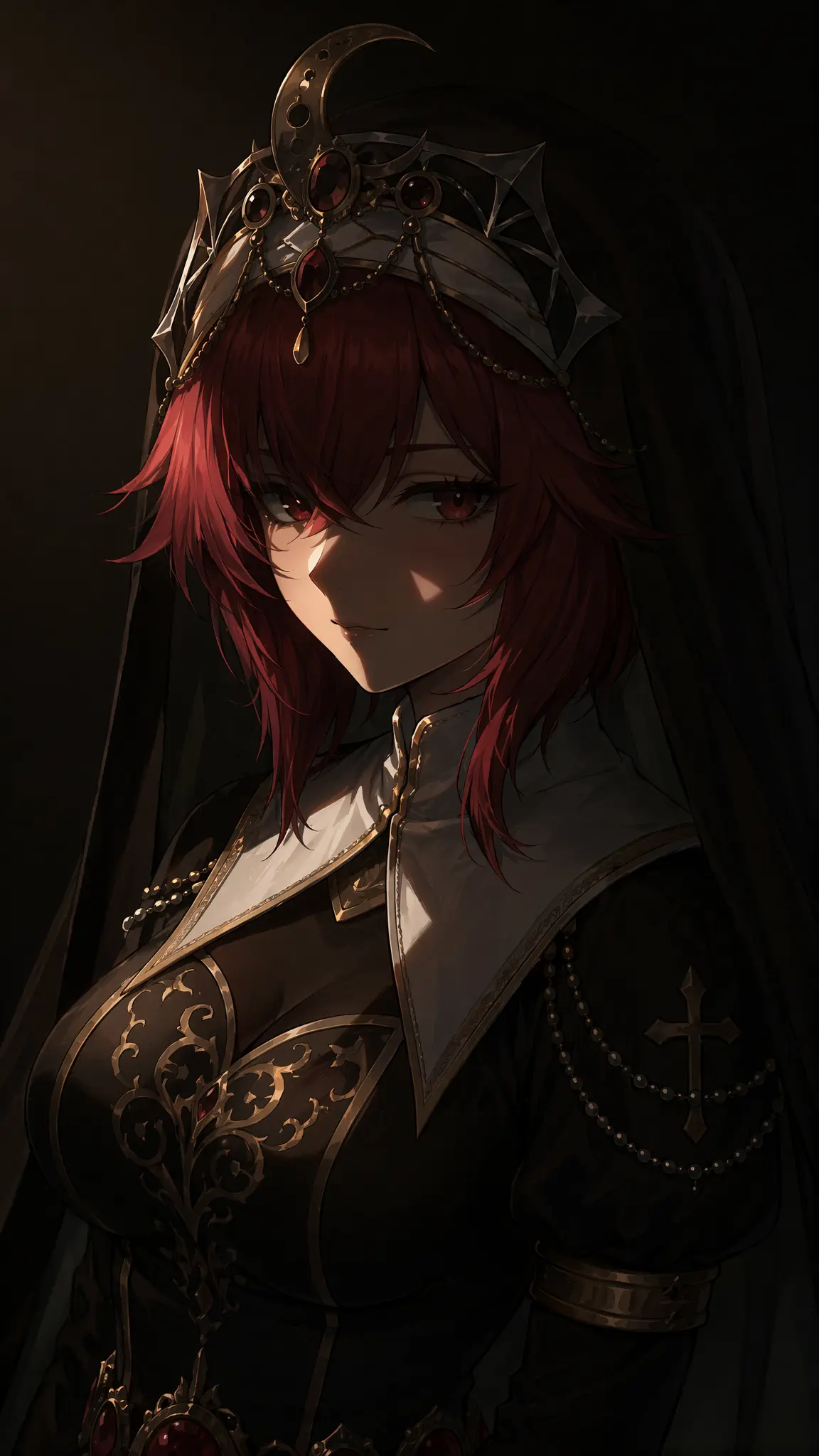 anime style portrait of a mysterious woman, Rembrandt lighti