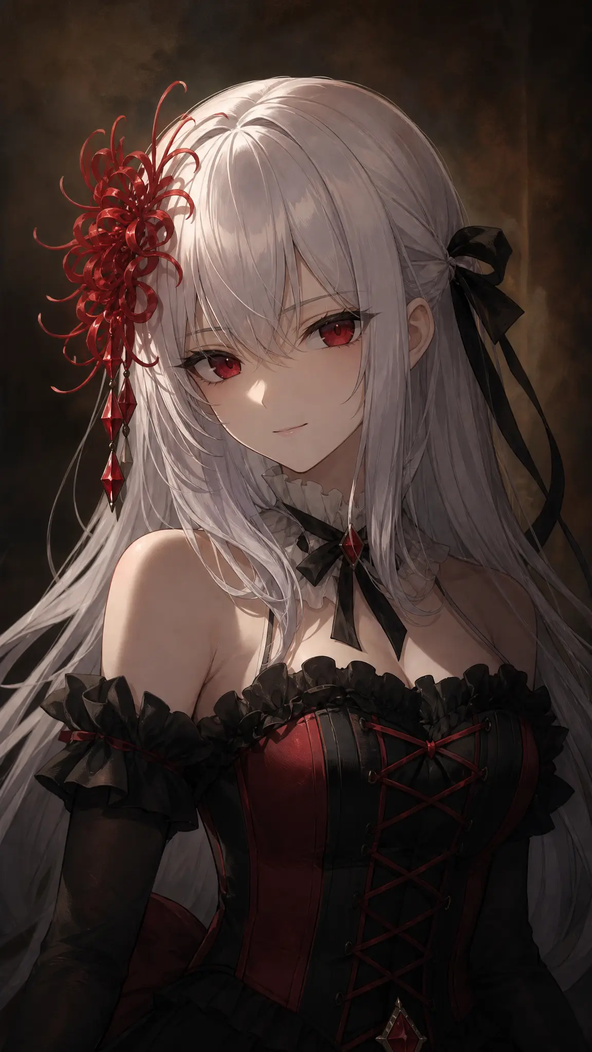 elegant anime woman portrait, soft Rembrandt lighting, gentl