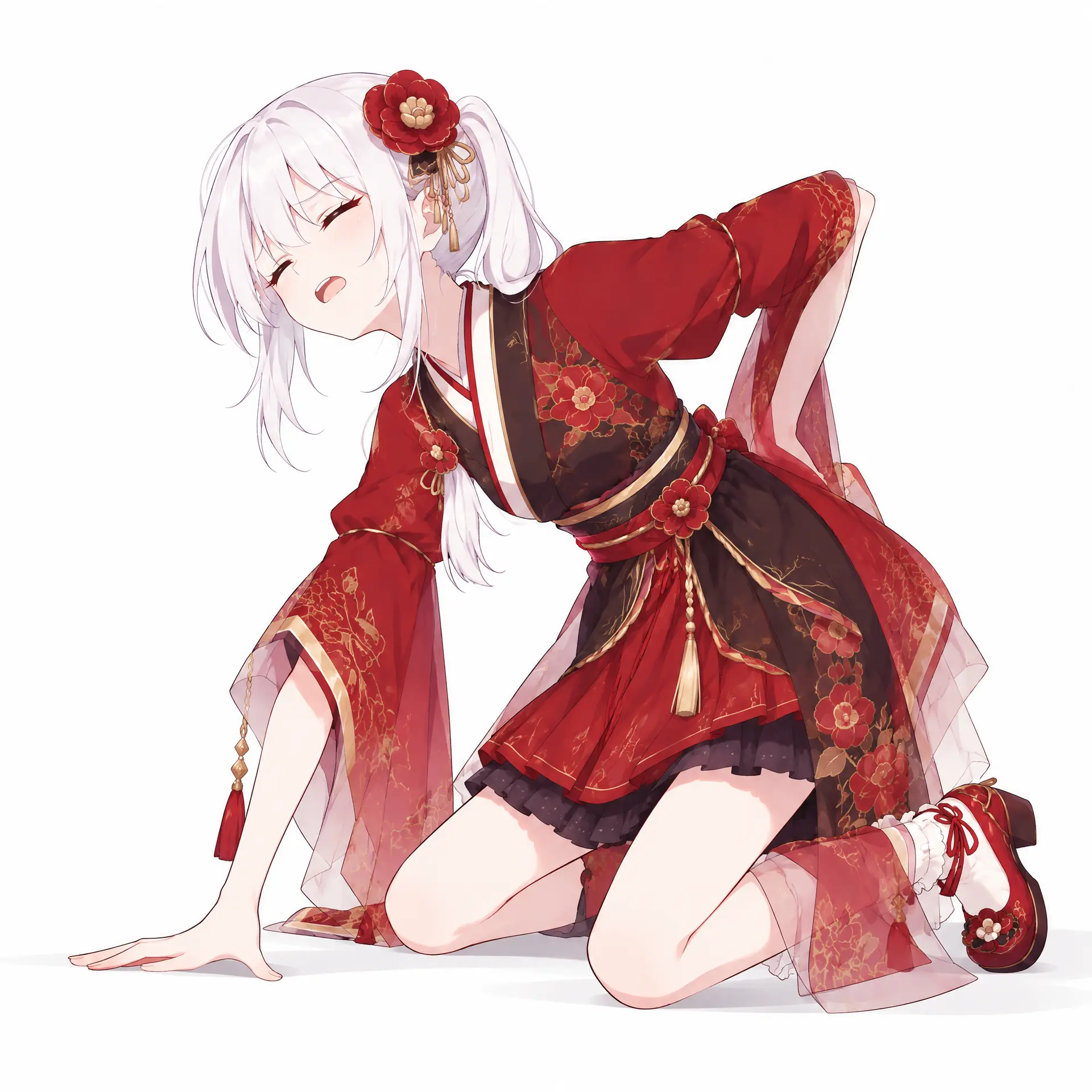 参考图1让图二角色还原图1角色的动作和表情，赛璐璐手绘风
