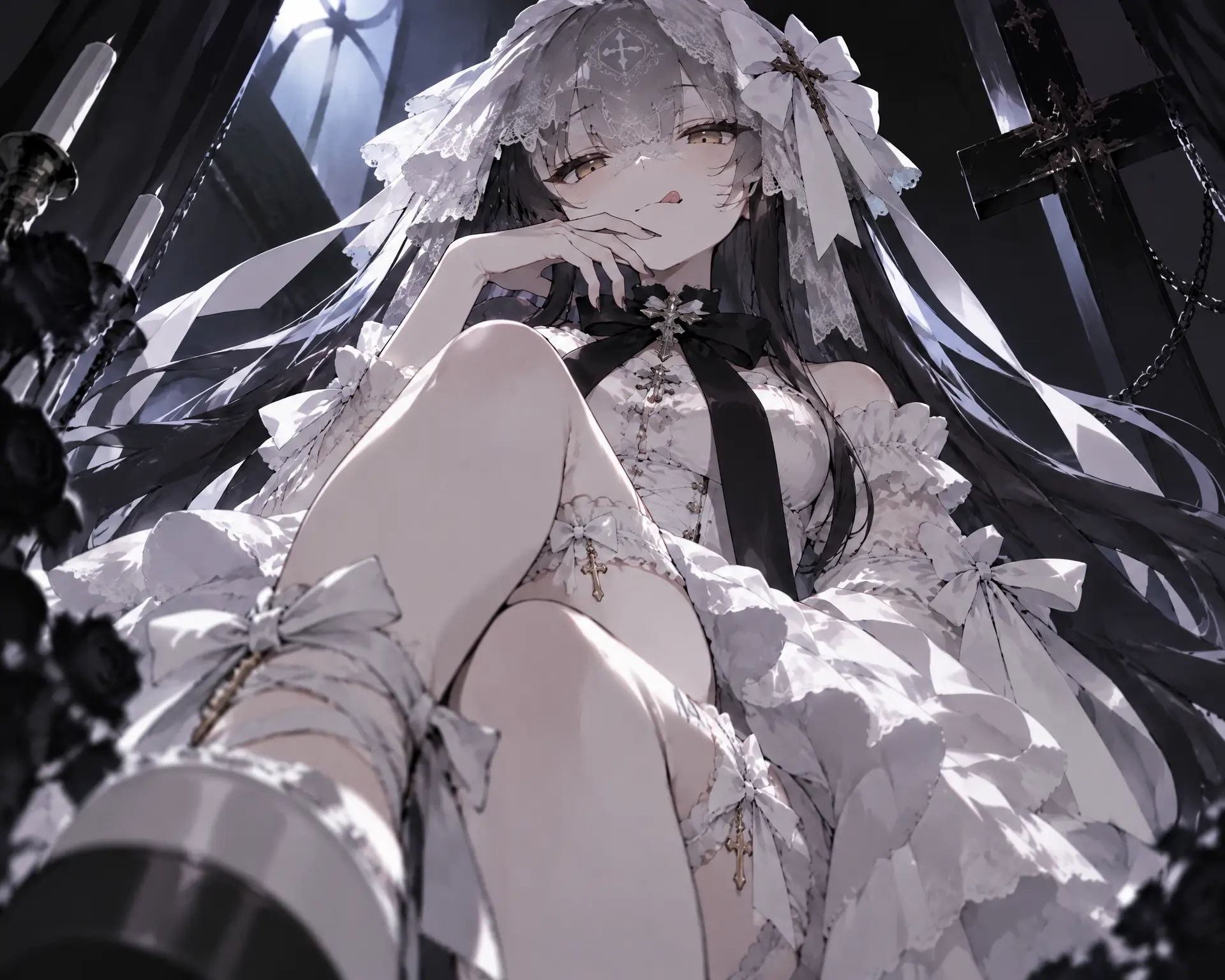 以细腻的漫画厚涂风格呈现，画面主体是第1张图片中的少女，浑身散发着清冷的气质，痞帅的模样十分吸睛，侵略性的神态从那眯眯眼