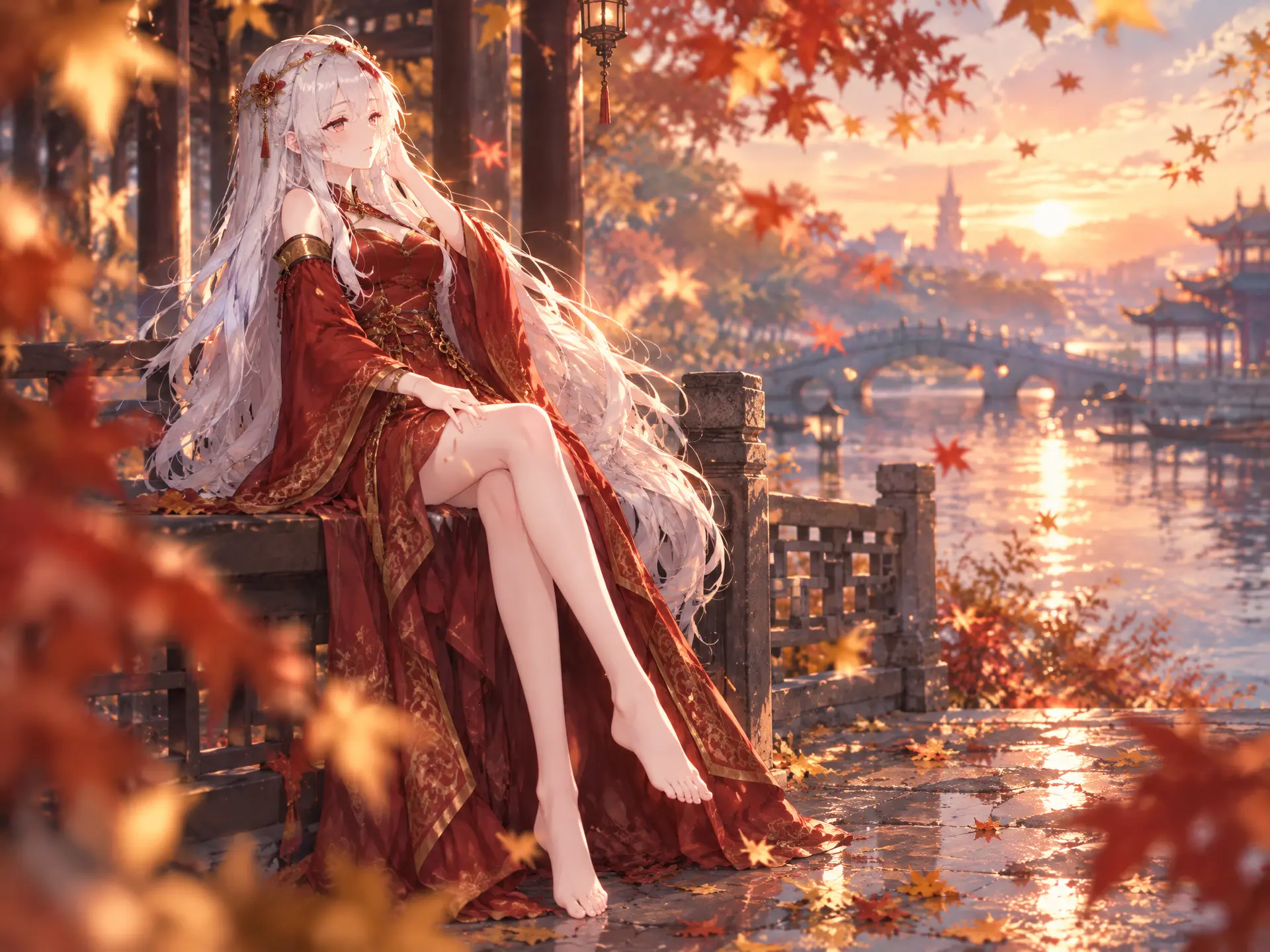 使用日式动漫番剧画风，以参考图中的动漫少女为原型，一张二次元氛围感CG，角色保留参考图中的核心外观标识。修改角色的动作使