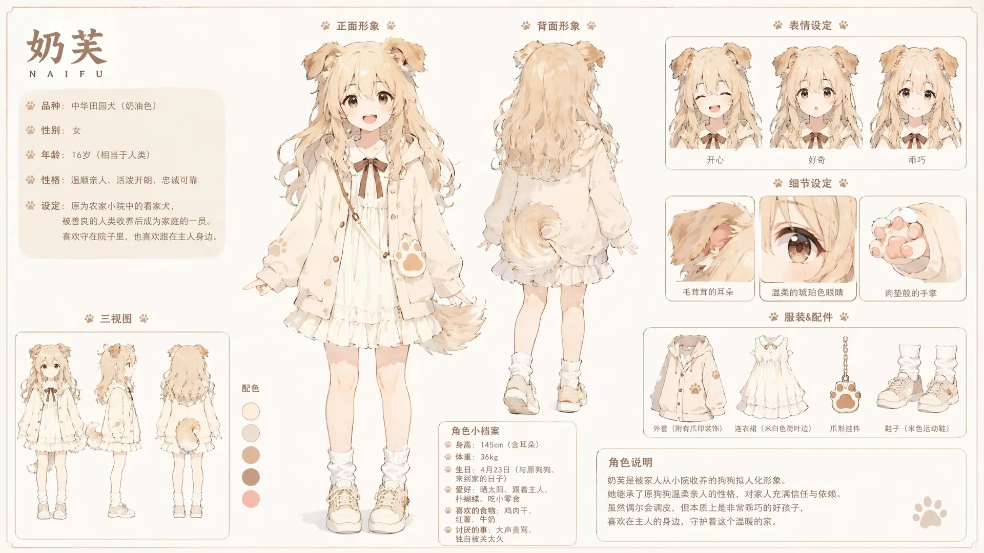 娘化这只狗，设定图展示