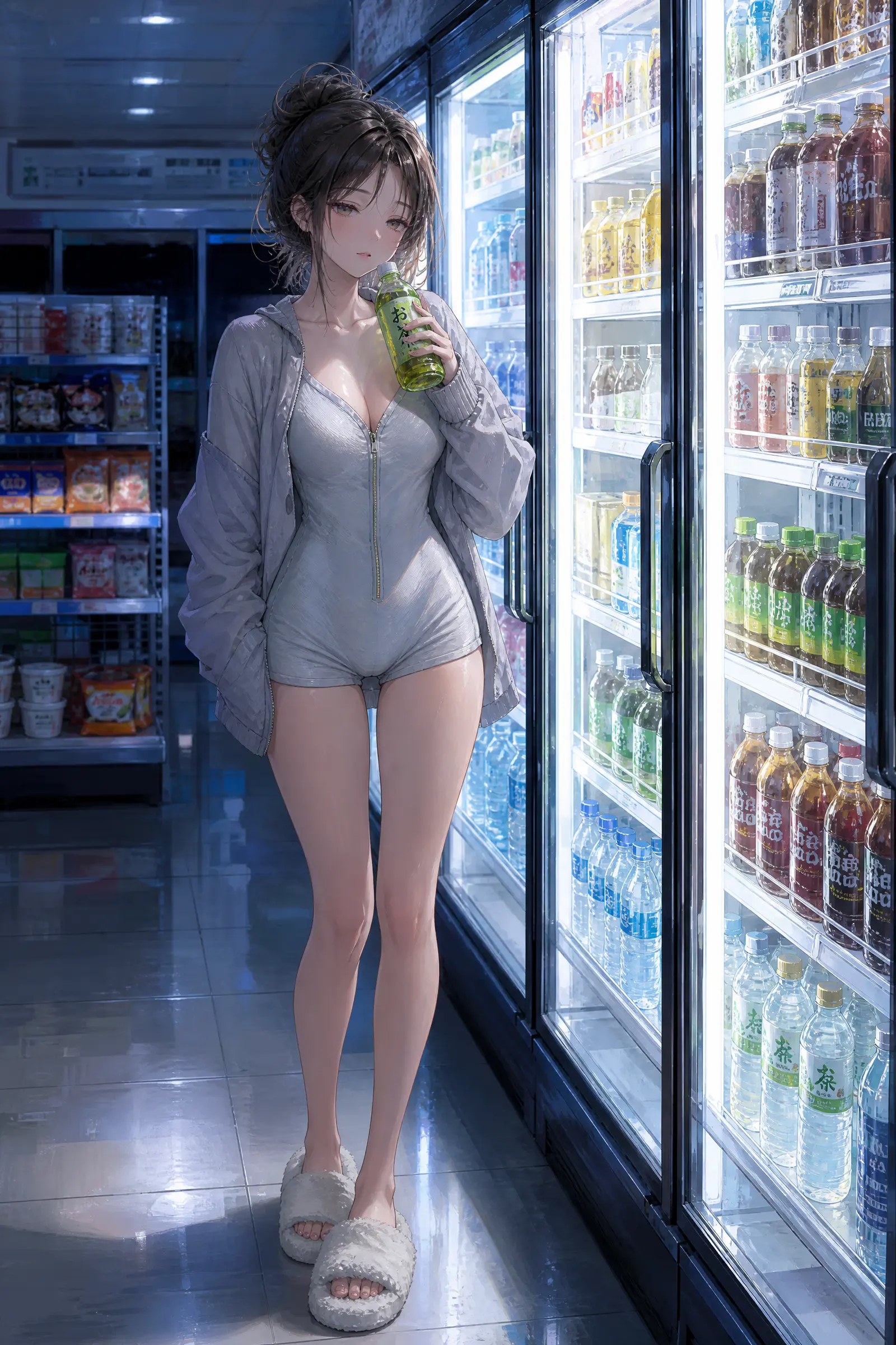 An anime CG illustration with thick paint style. A young wom