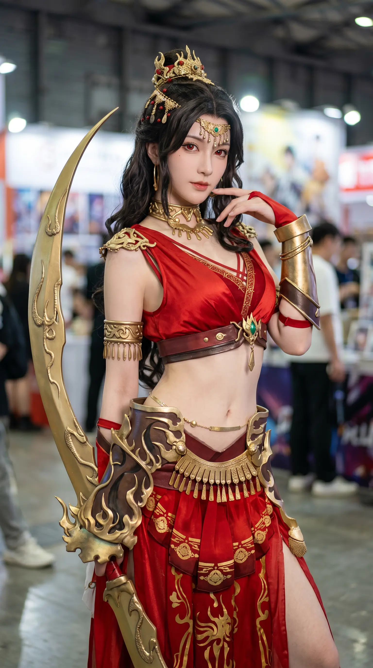 将画面中的角色重塑为一个漫展中的真实人类COSER。特征与参考图中的角色相同，角色十分还原又漂亮，如同高质量亚洲cose