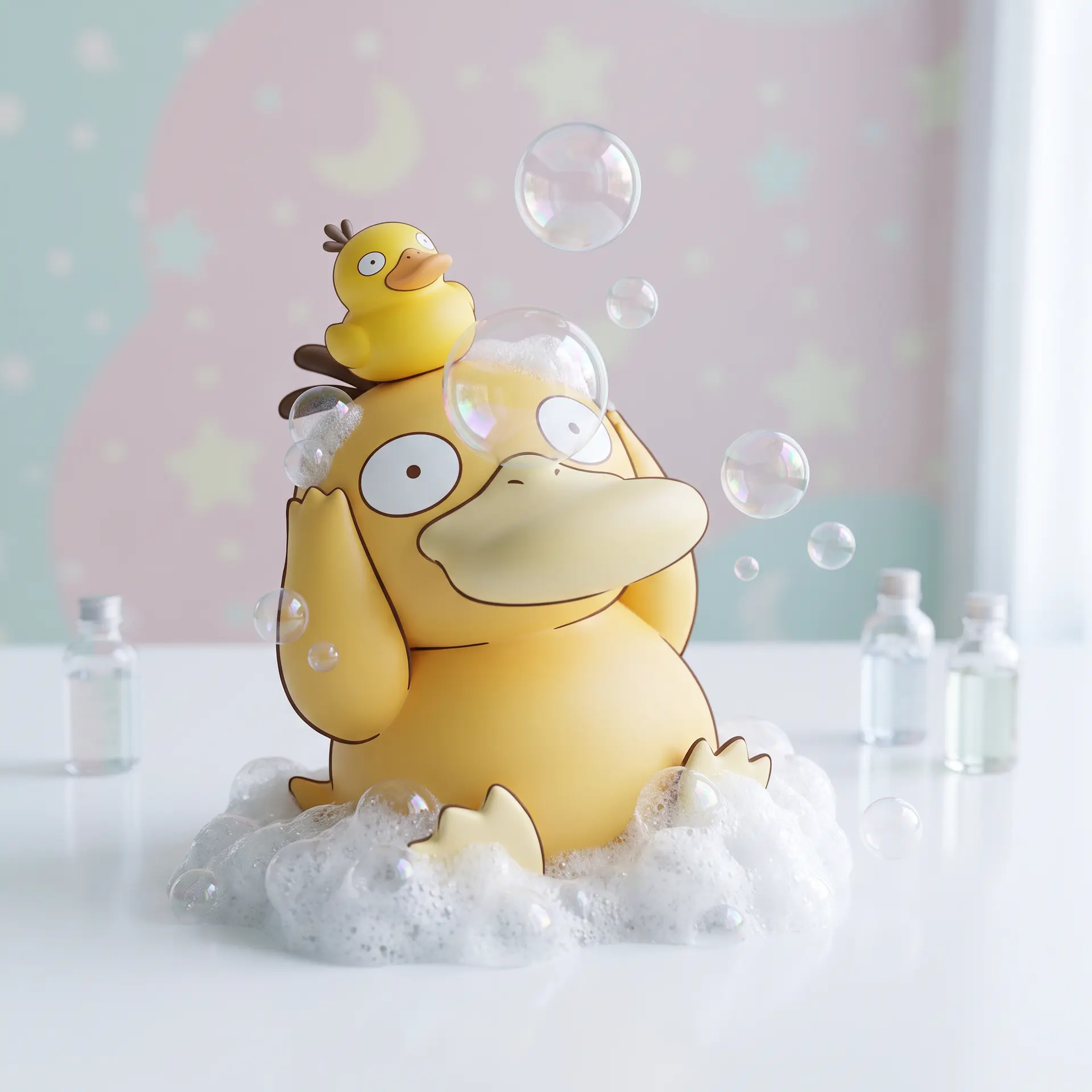 test structural probe, a small yellow rubber duck on a white
