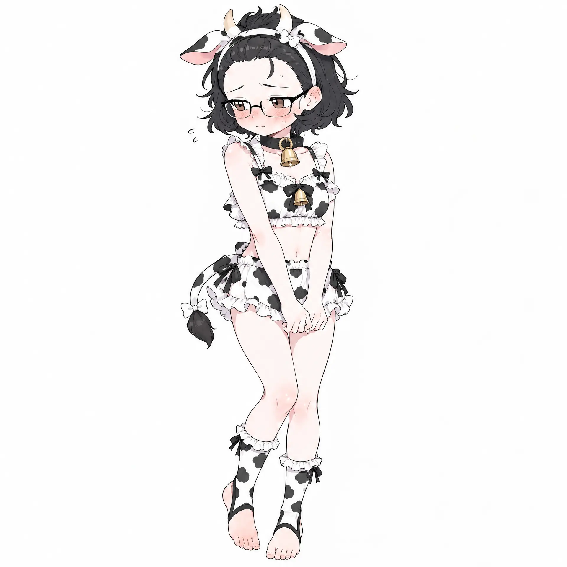 通用竖版立绘绘图指令：娇小i少女角色 · 奶牛装换装

---

基础画风与比例

竖版构图，比例 2:3 或 3:4，