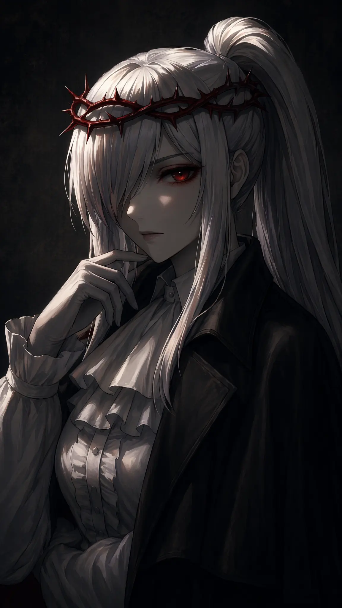 anime style portrait of a mysterious woman, Rembrandt lighti