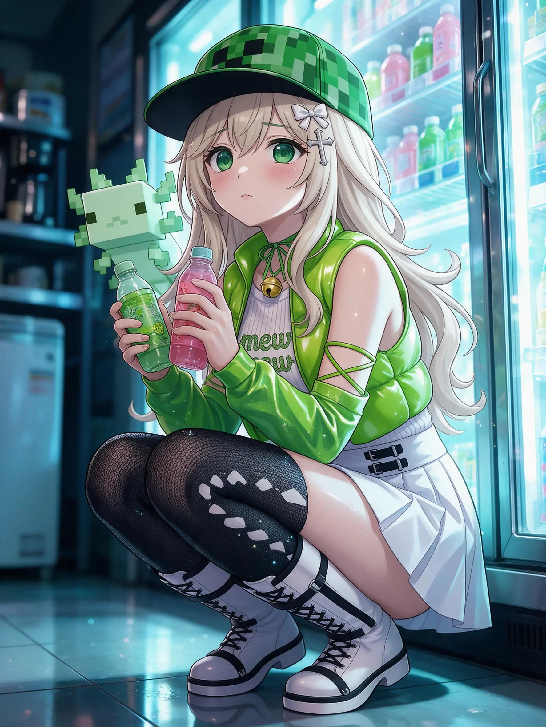 使用日式动漫番剧画风，以参考图中的动漫少女为原型，一张二次元氛围感CG，角色保留参考图中的核心外观标识。修改角色的动作使