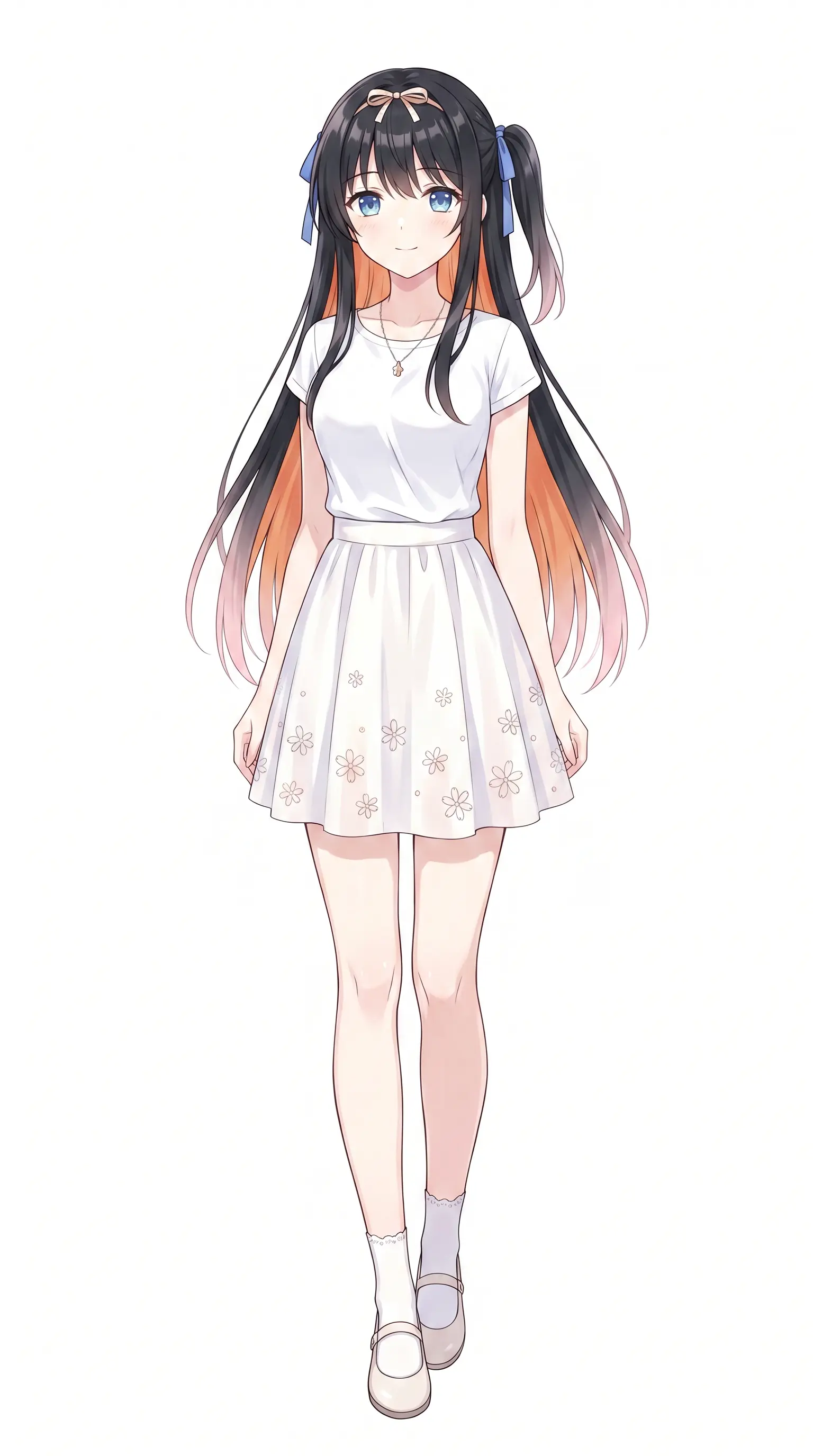 以参考图为主要风格参考，学习其日系萌绘（Moe-e）插画风格与整体气质，绘制一位少女全身立绘。
仅参考画风与上色氛围，不