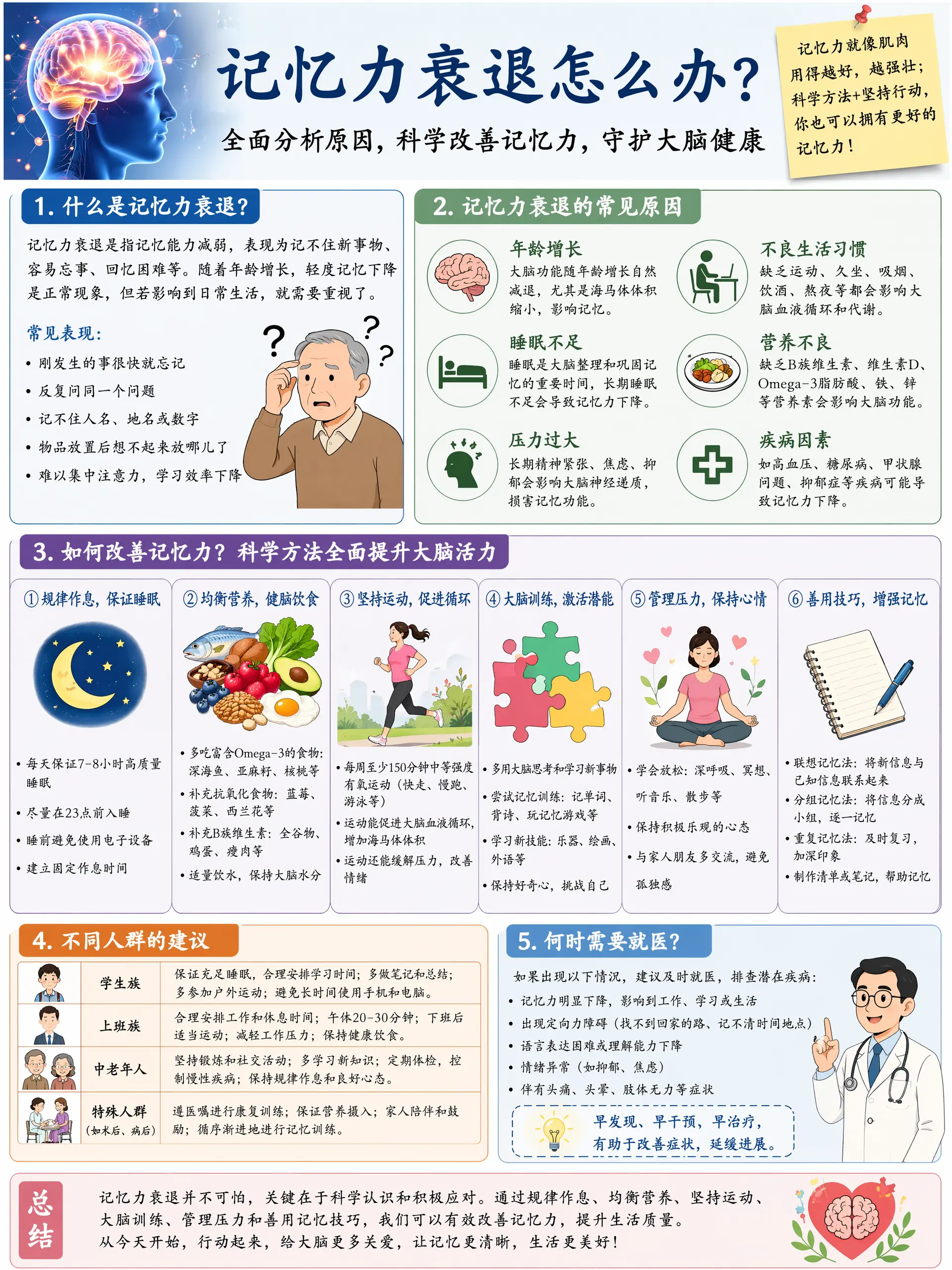 记忆力衰退怎么办?请提供详细深入的图文并茂分析讲解,让每个读者都清晰知道自己的需要,中文用楷体,要避免中文乱码
