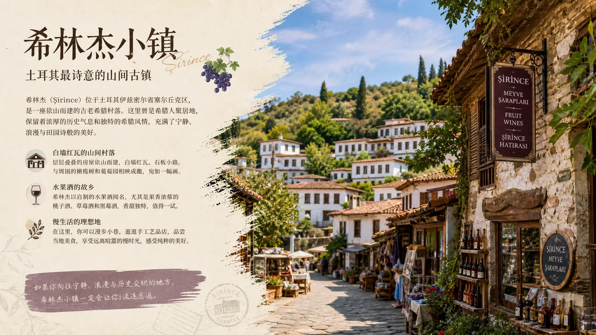 介绍希林杰小镇，一半文字一般图片，相互融合